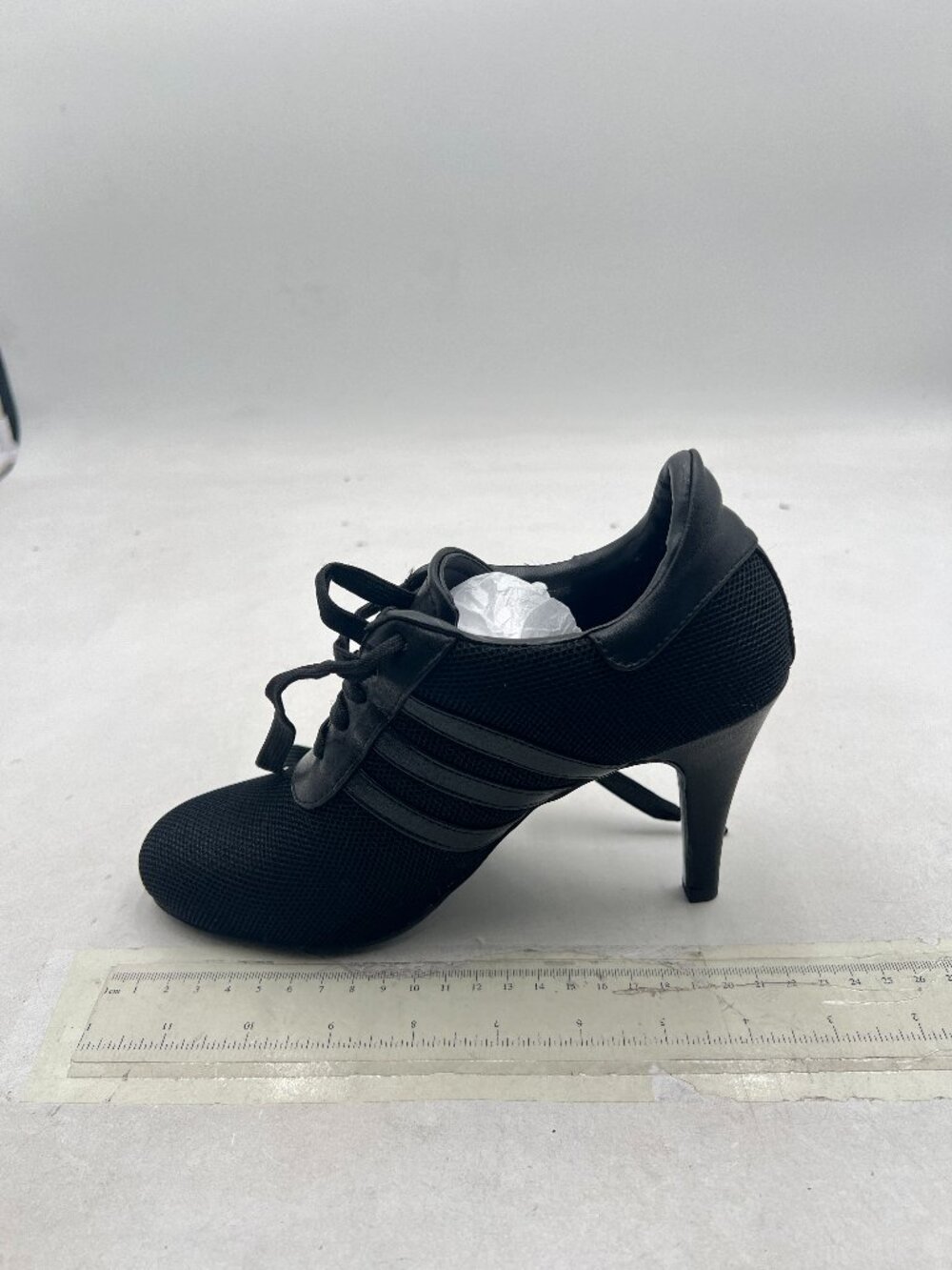 Black Chic Lace Up Hybrid Heels for Women Sporty Mesh Round Toe Modern Sneaker